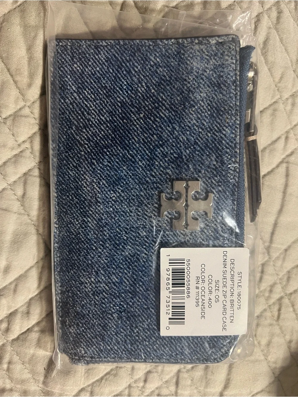 Tory Burch Denim Zip Card Case Wallet - Blue Denim